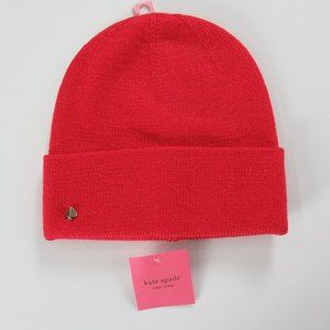 Kate Spade New York Metallic Logo Beanie Winter Hat Cap Red NEW $55 NWT